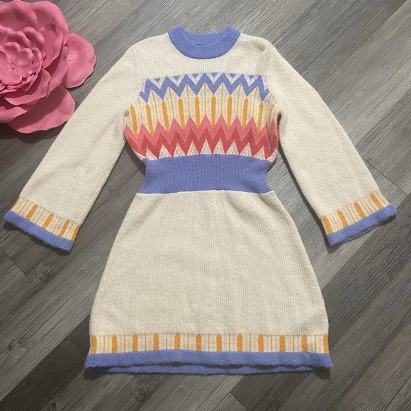 FRENCH CONNECTION Sz L Neya Fairisle Sweater Dress Wool, Alpaca, etc Fuzzy - Picture 5 of 11